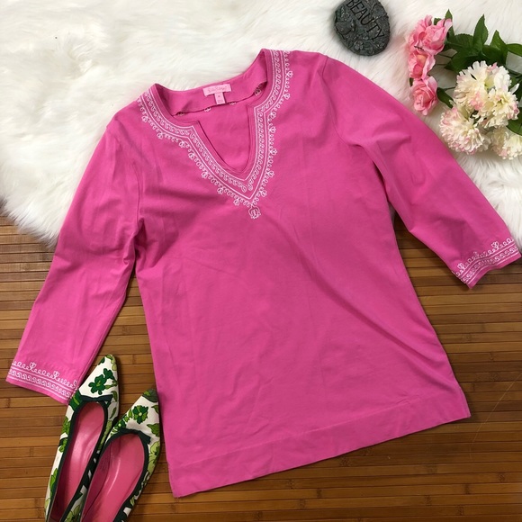 Lilly Pulitzer Tops - Lilly Pulitzer embroidered notch neckline tunic